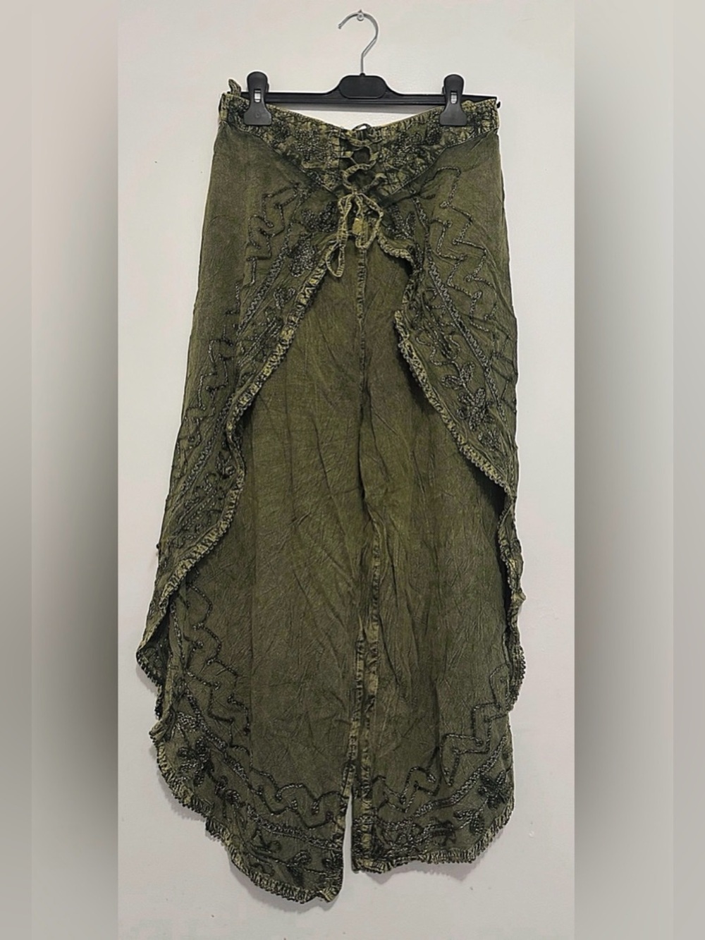 Olive Green Lace-Up Bohemian Pants